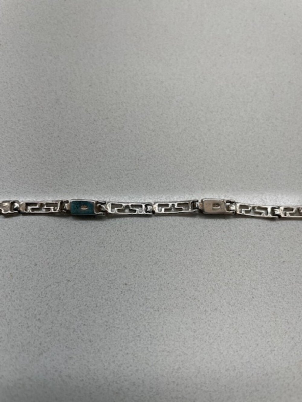 Greek Key Fine Sterling Silver Aqua Stone 7" Bracelet - Picture 6 of 6